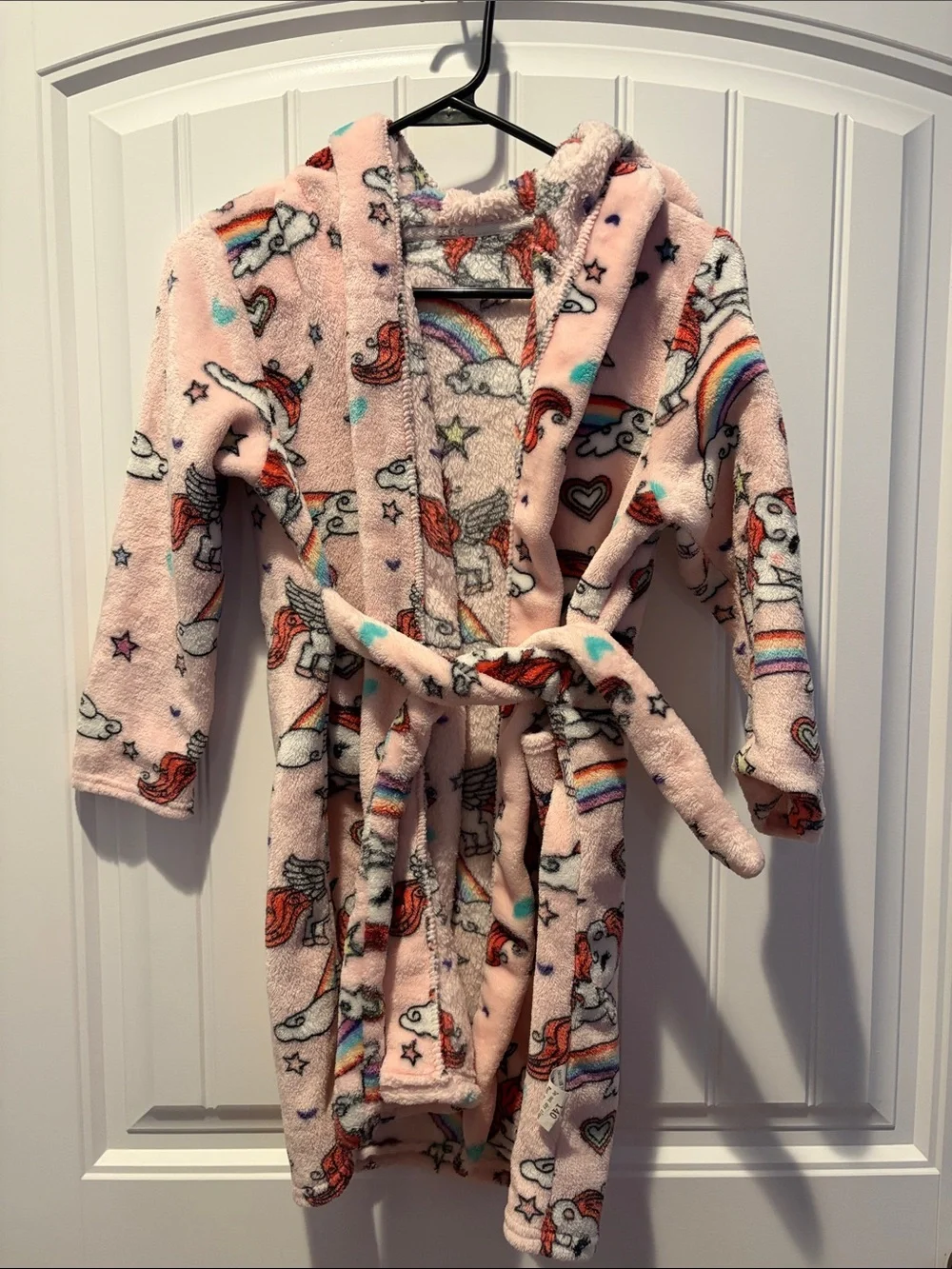 Kids Pink Hooded Unicorn & Rainbow Plush Robe